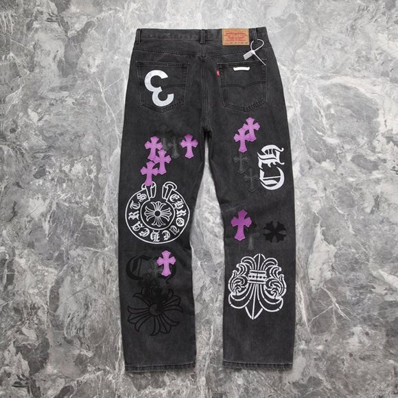 Chrome Heart Leather Patch Jeans - Picture 2 of 11